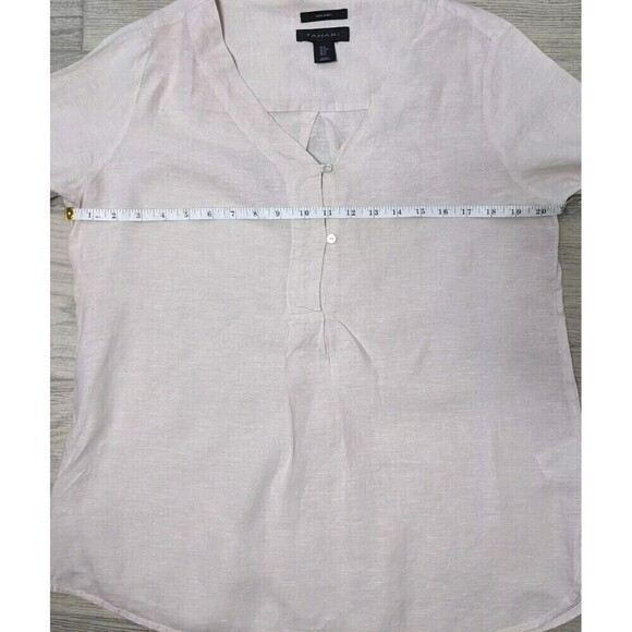 Tahari Linen Top Blouse Tunic Relaxed Fit Beige Tan Medium - Picture 7 of 7